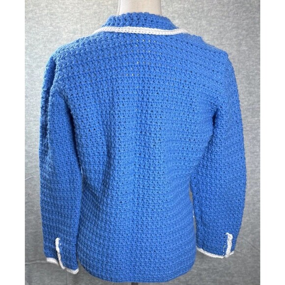 Handmade Crochet Cardigan Jacket Granny Sweater Boho Cottage Unique Blue Artsy - Picture 2 of 11